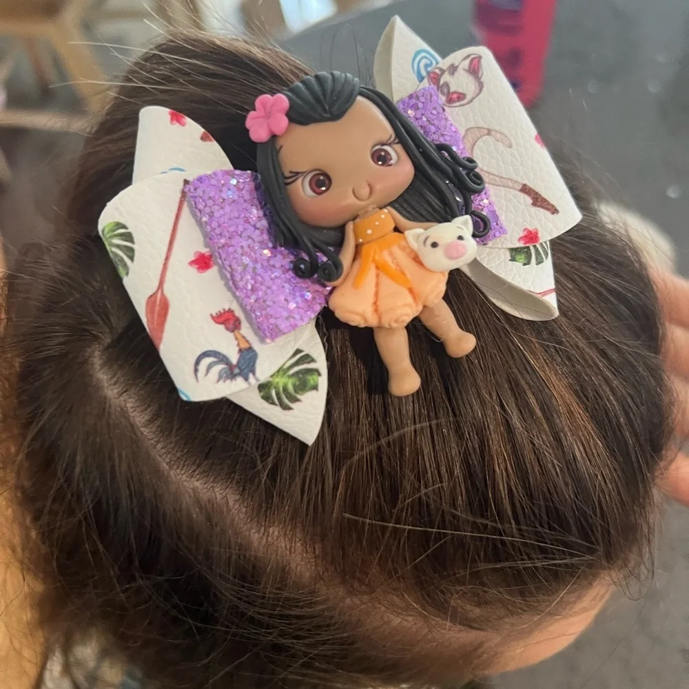 Disney Moana Hair Bow with Purple and Orange Accents